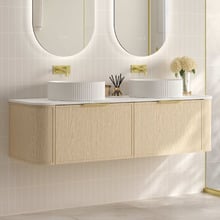 Ulualoha 1500mm Natural Oak Wall Hung Double Vanity with Stone Countertop